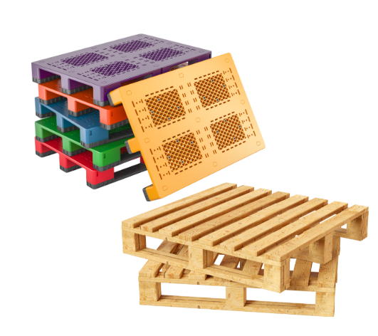 Pallet plastik dan pallet kayu